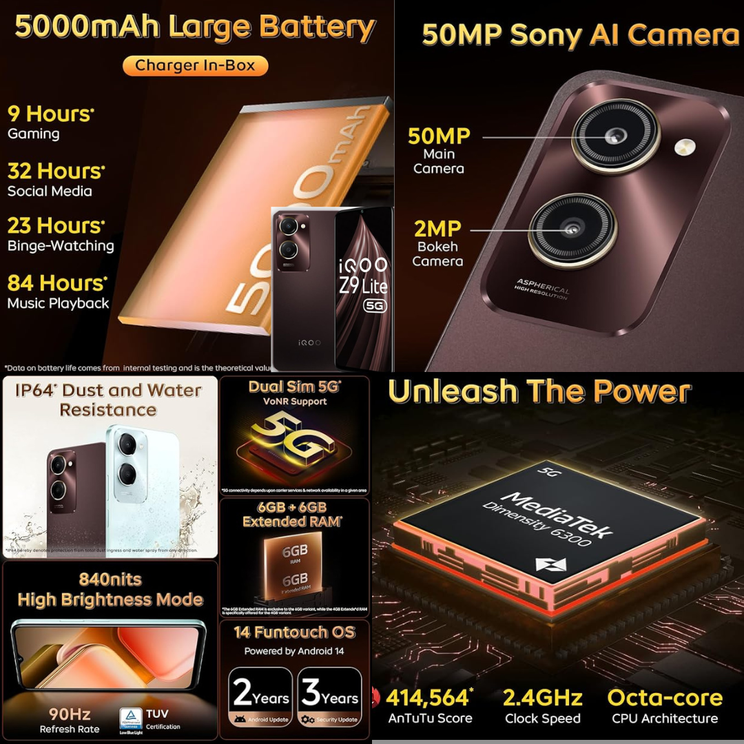 Pritifinds - Products - iQOO Z9 Lite 5G (Mocha Brown )